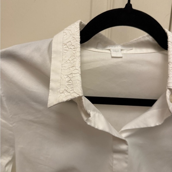 HUGO BOSS | Lace Detail Collared White Button Up Blouse - Picture 6 of 7